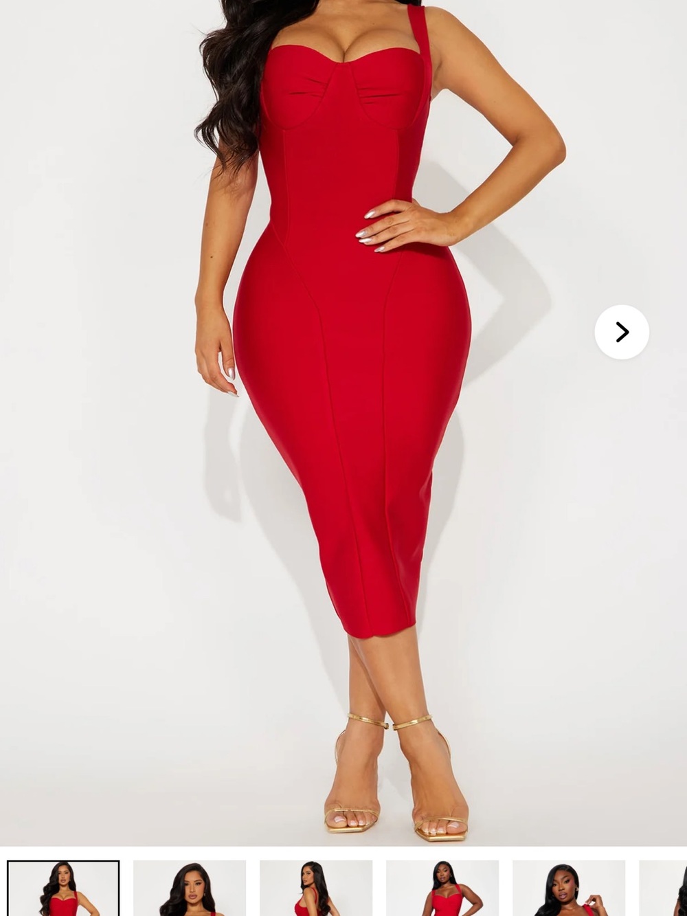 Fashion Nova Red Sweetheart Bust Midi Dress
